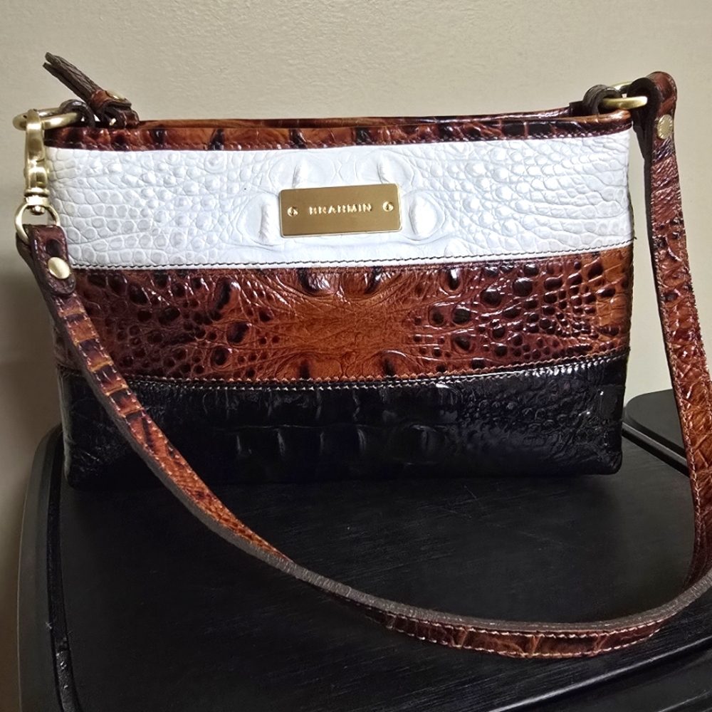 Brahmin Anytime Mini, White/Pecan/Black